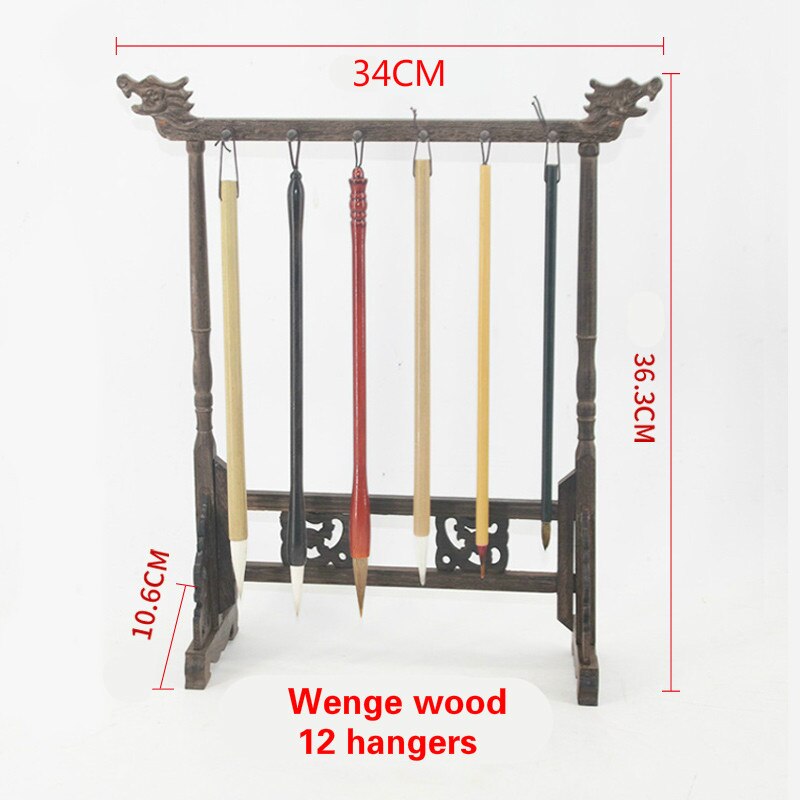 Unieke Solid Wenge Hout Schrijven Borstel Houder 12 Hangers Kalligrafie Penhouder Studie Schat Traditionele Schilderen Borstel Rack: G