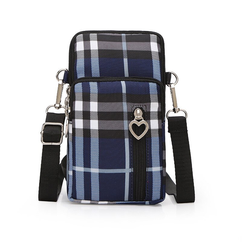 You Se-bandolera pequeña para mujer, bolso de hombro multifunción, Diagonal, para teléfono móvil, auriculares para el exterior, bolsa de brazo deportivo: Blue check large