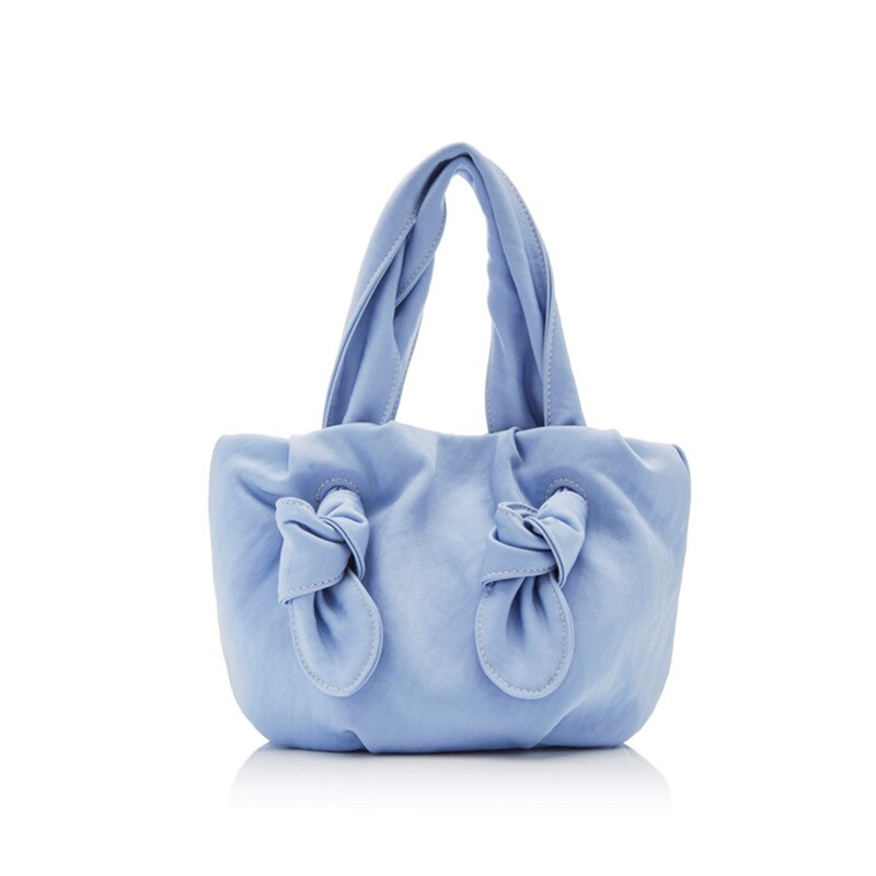 Summer Style Soft Leather Pleated Tote Bag Lady Shoulder Messenger Bag Cloud Bow Handle Women Handbag