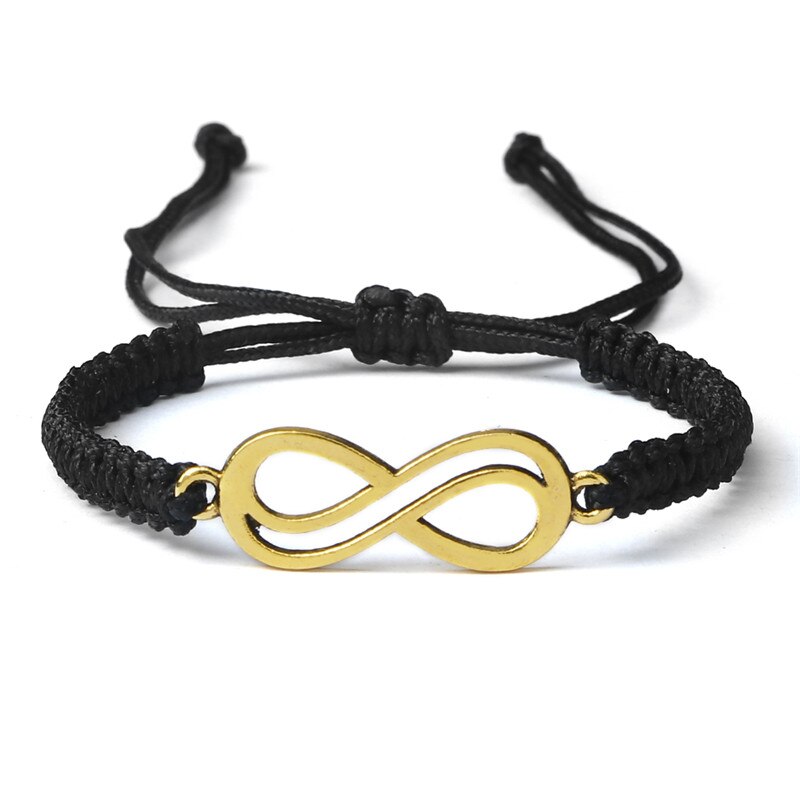 Glück Red String Geflochtene Armband Unendlichkeit Charme Einstellbar Paar Schwarz Weiß Grau Seil Armbänder für Frauen Männer Modeschmuck: Black-gold