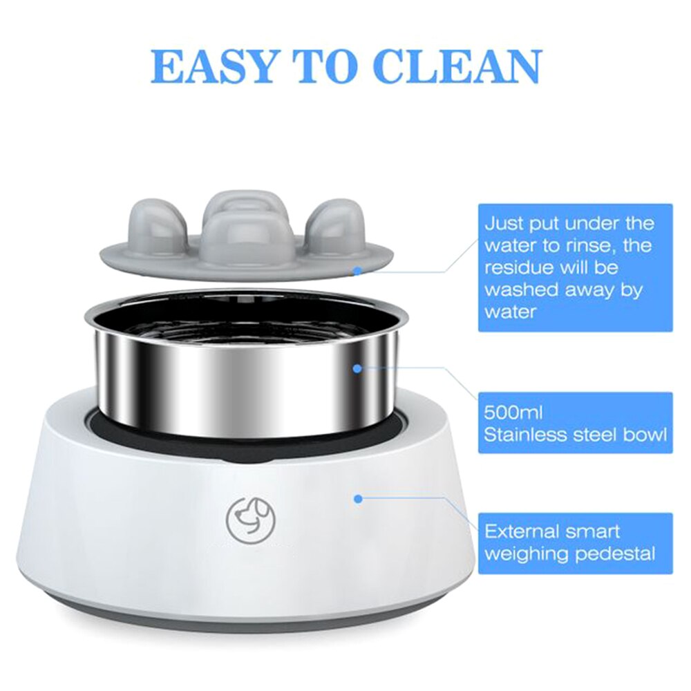 Pet Slow Feeder Bowl With Digital Scale Accurate Weighing Stainless Steel Dog Feeding Bowls Unit Switchable 5° Tilt