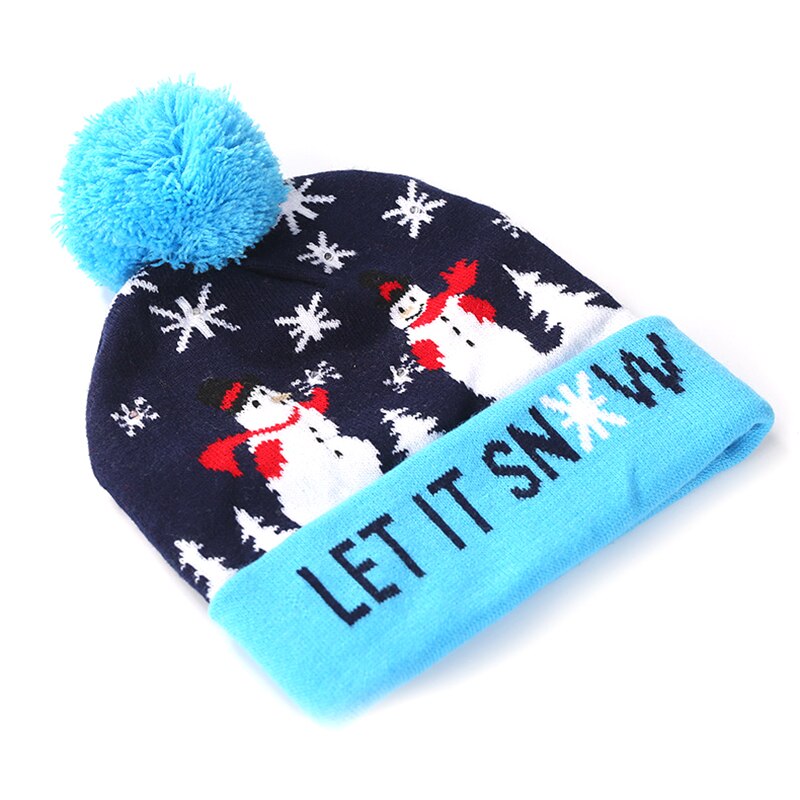 Kerstversieringen flanging gebreide muts met bal led-lampjes gloeiende feest warme muts jaarversiering volwassen kinderen muts: Laat het sneeuwen