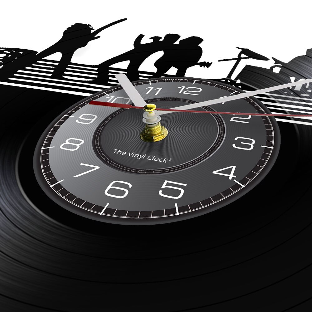 Banda de Rock en el escenario, blanco y negro, arte de pared, Vintage, disco de vinilo LP, arte de pared silencioso, reloj, Banda de Música, decoración de estudio de música en vivo