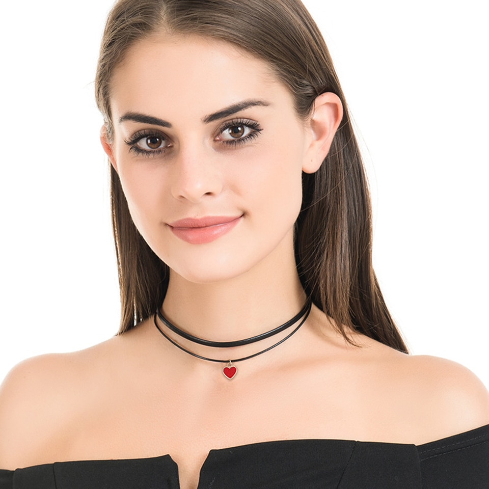 Rot Liebe Herz Halsband Titan Edelstahl Lederband Ziehen Glasur Europäischen USA Trendy Frauen Schmuck