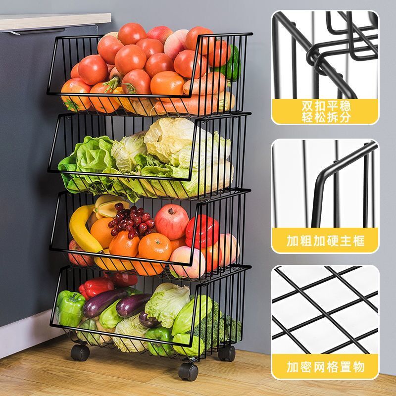Cartoon Staal Keuken Winkelwagen Groenten Fruit Snacks Kruidenier Opslag Plank Huishouden Winkel De Mand 2/3/4/5 Tier rolling Winkelwagen