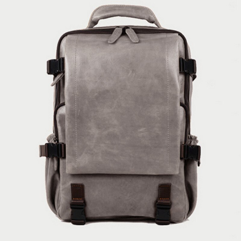 retro pu shoulder bag personality large capacity schoolbag men trend solid color business backpack