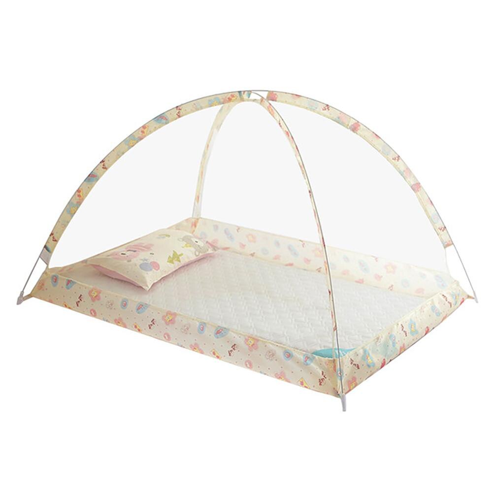 Bundløst myggenet baby anti-myg støvtæt vindtæt sengenet gratis kuppel manuel betjenings installationsnet: Gul