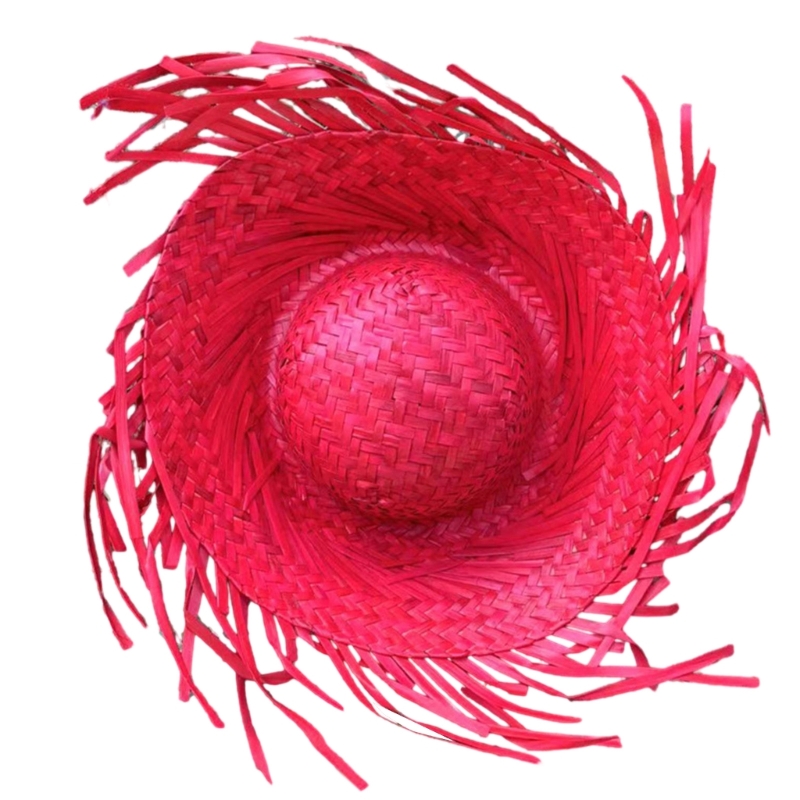 Mexicanos Sombrero Hat Straw Hat Cool Mexicanos Festival Hat with Ripped Brim: Red