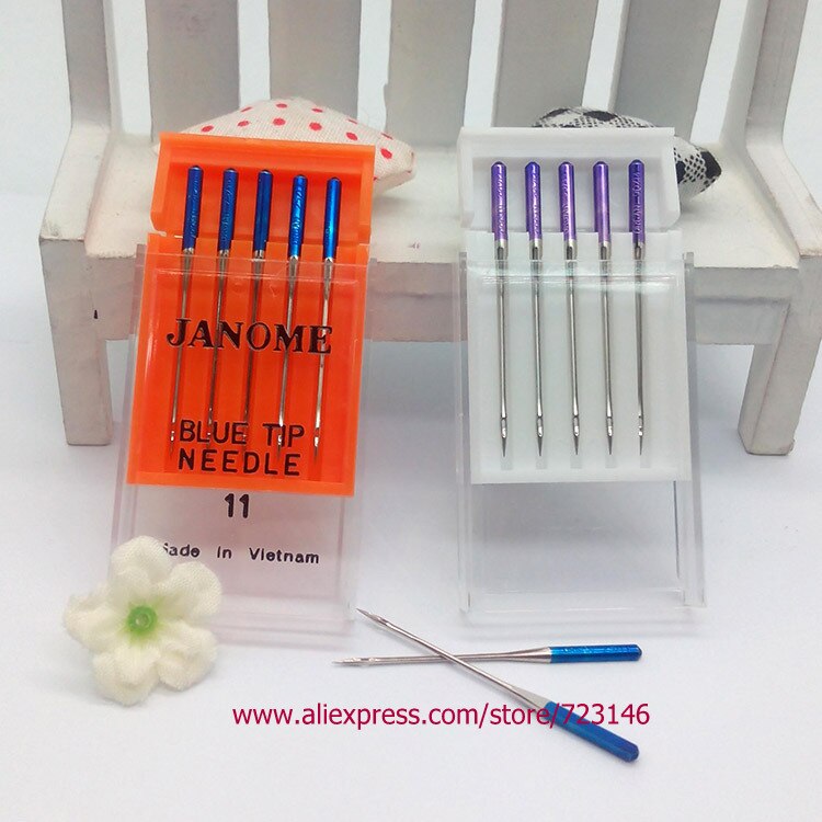10pcs janome Sewing Machine Blue Tip Needle Size 75/11 Purple Tip Needle 14/90 for Brother Singer Home Elina Elnita Pfaff
