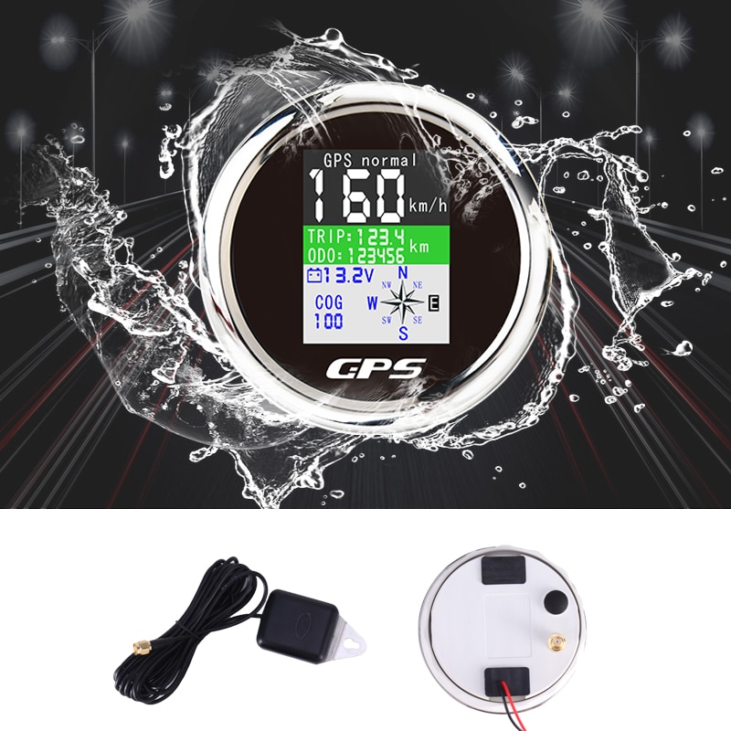 Tft-scherm Gps Snelheidsmeter Met Gps Antenne Voor Boot Auto Motor Yacht Waterdichte Kilometerteller Verstelbare Trip Odo Cog Voltmeter 9-32V