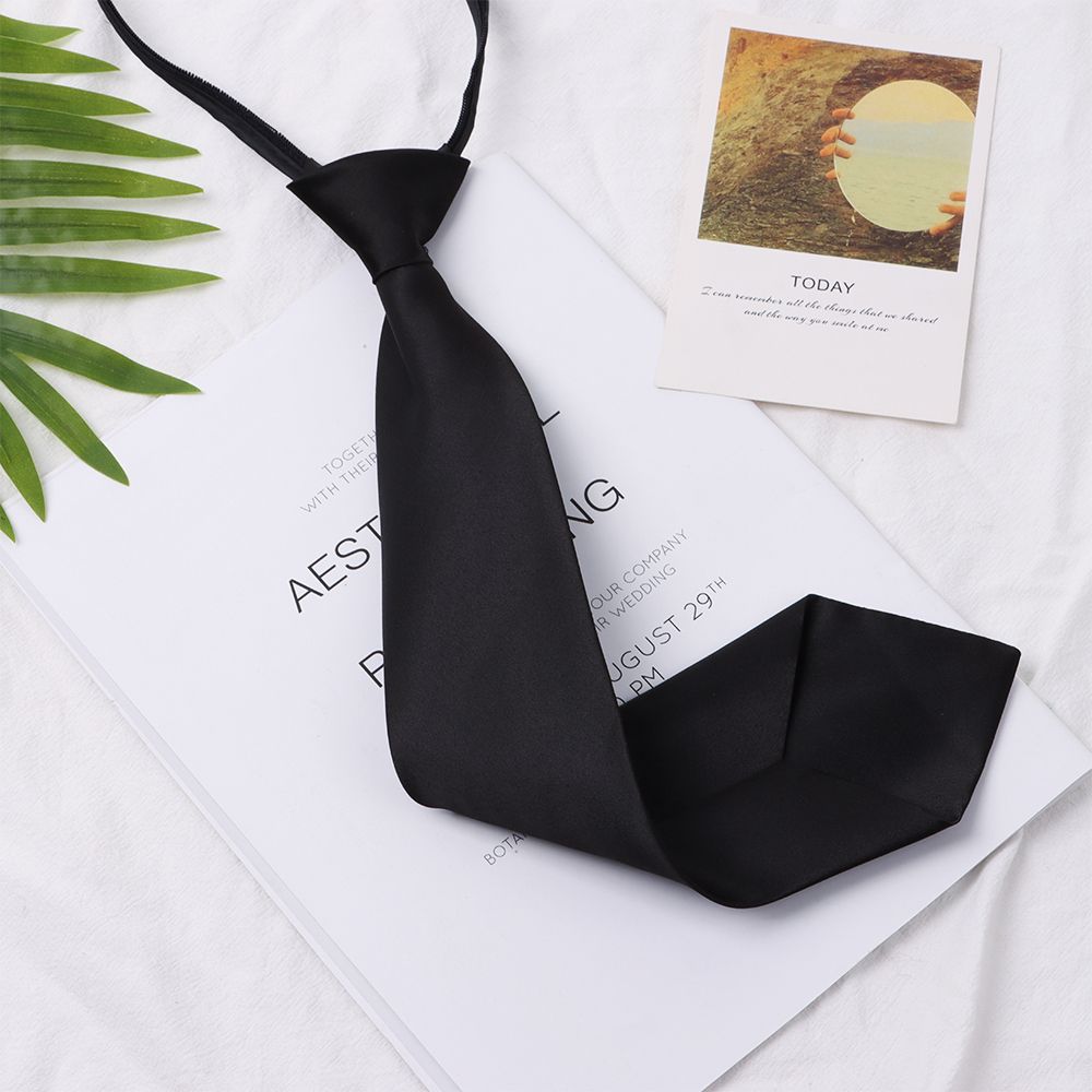 1pc slips student retro sort solid silkeagtig smal hals slips slim glat kvinder lynlås slips afslappet all-match trendy unisex