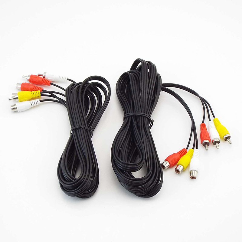 3 rca  to 3 rca kabel audio video av hane till hona förlängningskabel ljudkablar