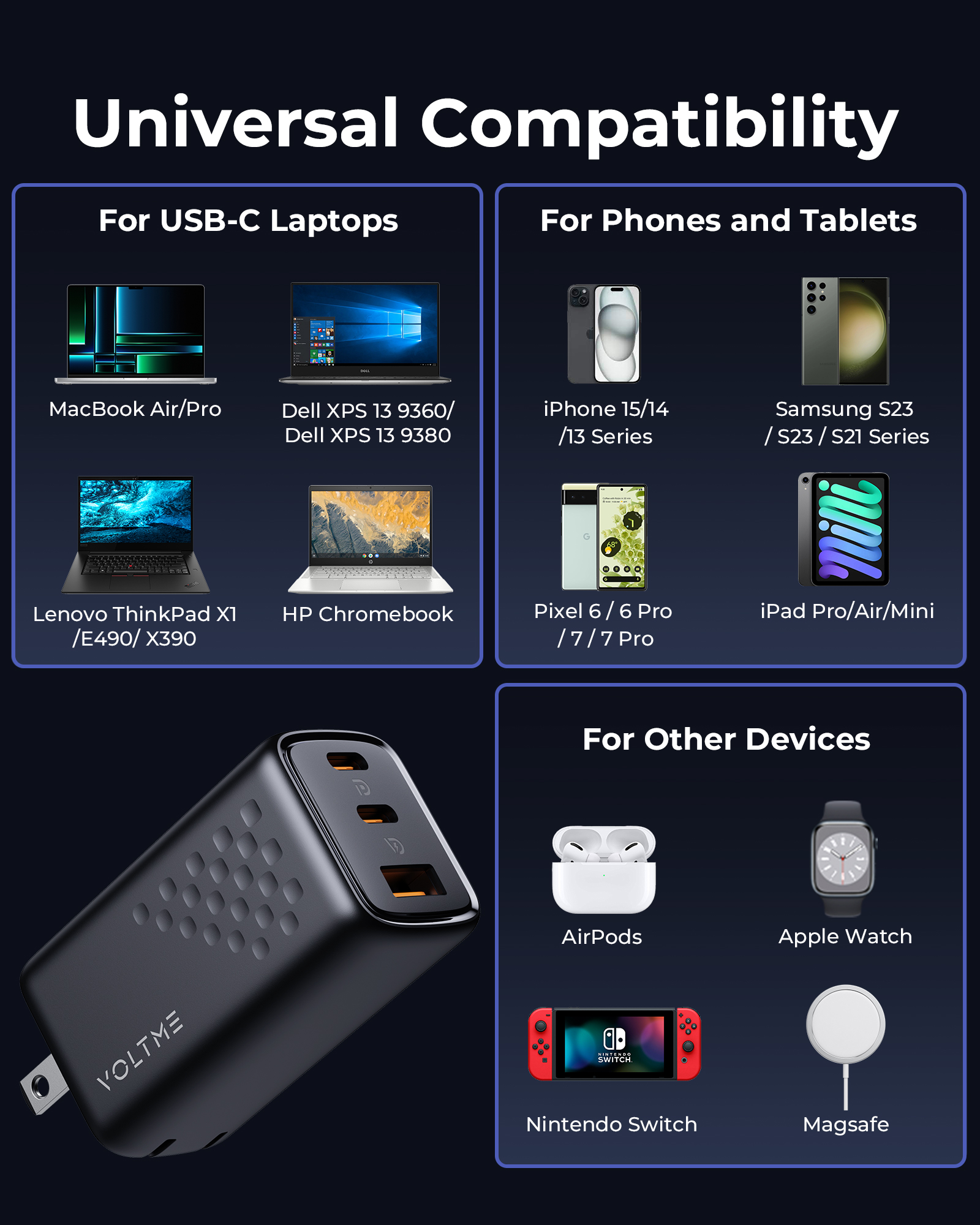 VOLTME 67W GaN chargeur Charge rapide 4.0 PD3.0 Charge rapide Type C chargeur pour Macook iPhone 15 14 13 Pro Max Samsung S23 Xiaomi