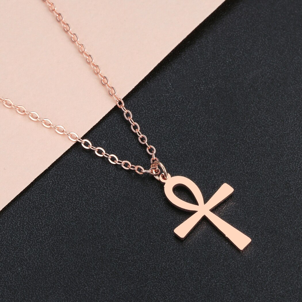 Kinitial Religion Ägyptischen Ankh Kreuz Halsketten Anhänger für Frauen Edelstahl Symbol des Lebens Halsketten Schmuck Schmuckstück