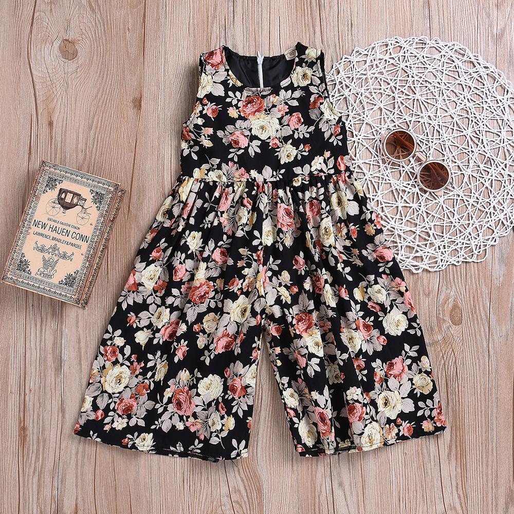 Verano , ropa para niños pequeños, Ropa para Niñas, mono Floral con cuello redondo sin mangas, mono holgado, mono de pierna ancha, atuendo