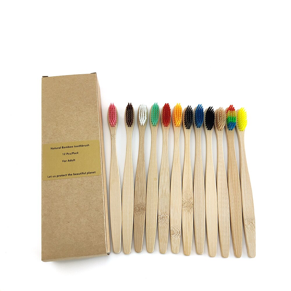 Brosse à dents en bambou , fibre souple, manche en bambou solide, , santé buccale, voyage, 12 pièces/paquet