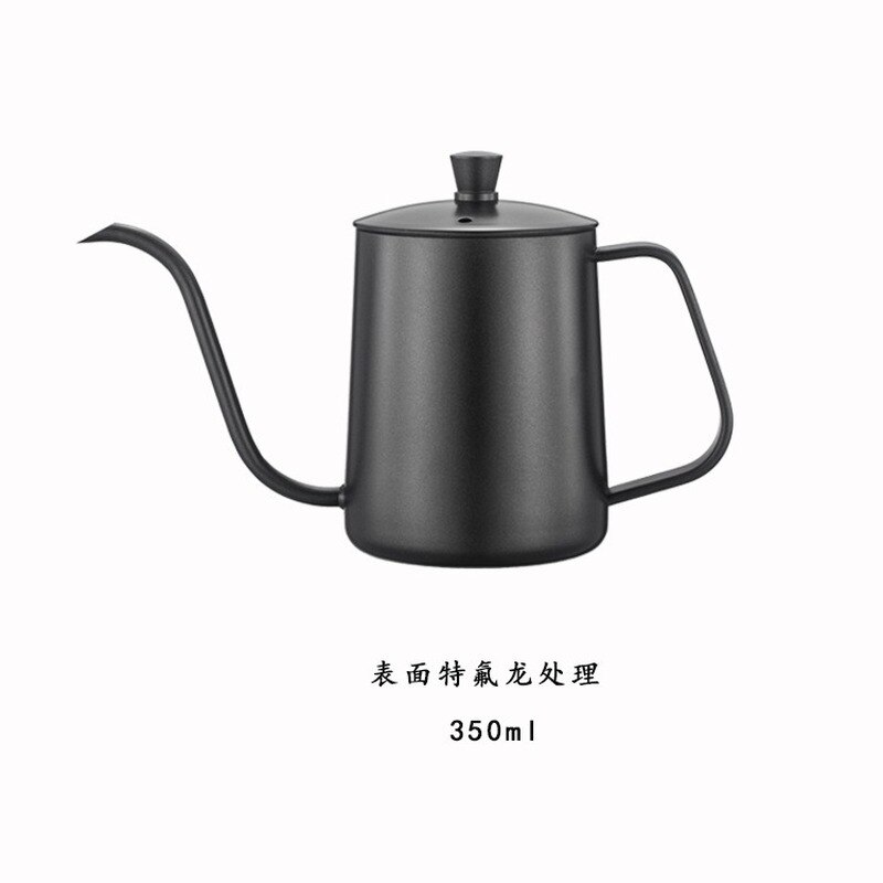 Drip Kettle 350ml 600ml Coffee Tea Pot Non-stick Coating Food Grade Stainless Steel Gooseneck Drip Kettle Swan Neck Thin Mouth: black-1 350ml