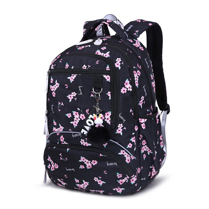Fengdong Hoge Schooltassen Voor Tiener Jongens Lichtgevende Rugzak Tiener Meisje Boek Bag Pack Student Waterdichte Grote Schooltas Pen Zak: 709 Black Flower