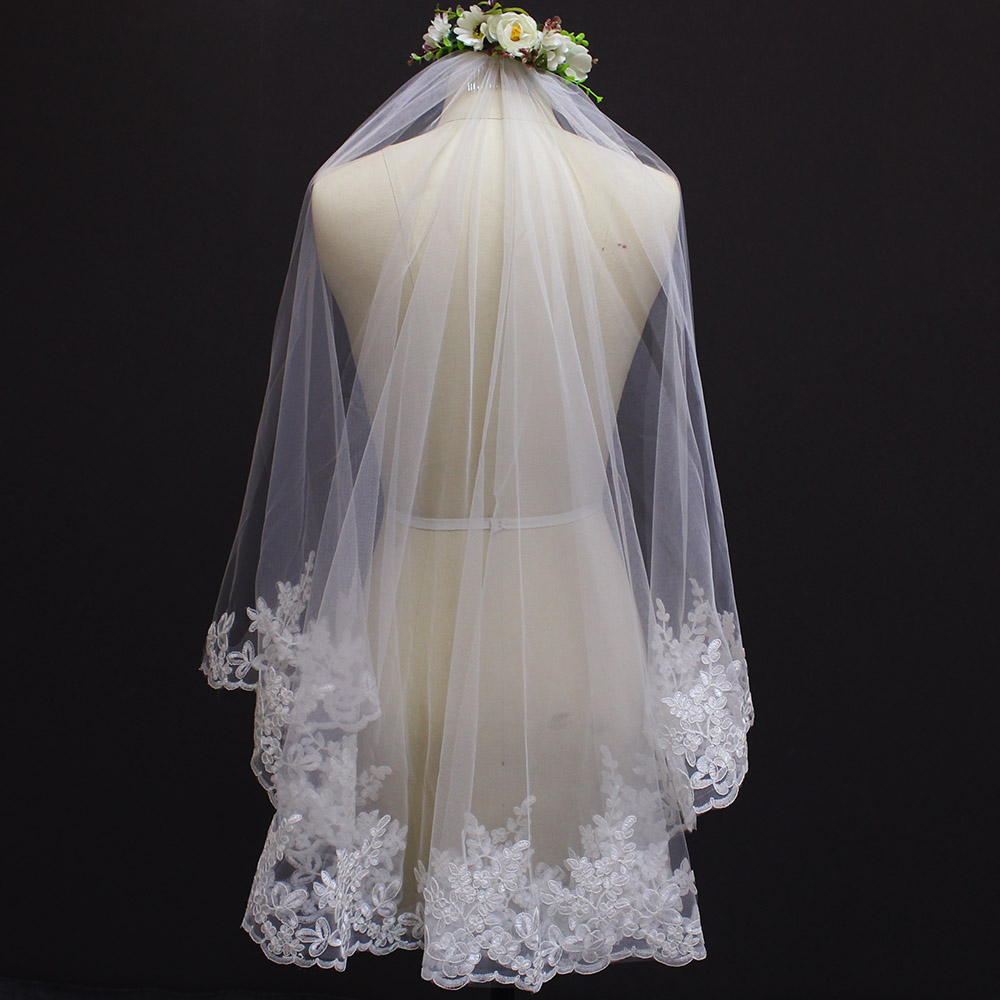 Lace Edge One Layer Short Wedding Veil With Comb White Ivory Bridal Veil Velo Novia Bride Accessories