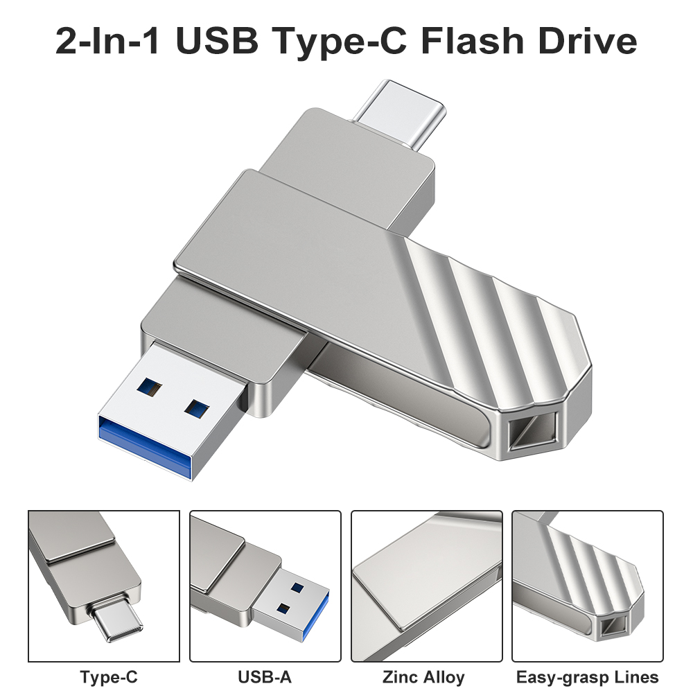 KOOTION U600 450MB/s High Speed USB 3.2 Portable USB TYPE C Flash Drive 512GB 256GB 128GB Dual USB Drive Swivel Thumb Drive