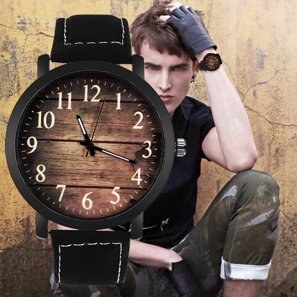 Męski zegarek moda drewno ziarno dial Casual skórzany zegarek kwarcowy mężczyźni zegarki luksusowy zegarek na rękę Hombre godzina mężczyzna zegar