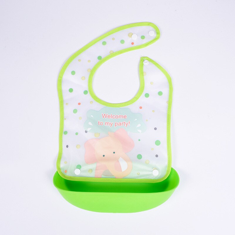 Cartoon Bib, Baby Eten Afneembare Rijst Zak, Kinderen Wegwerp Waterdicht En Vuil-Proof Siliconen Bib, speeksel Pocket: Green elephant
