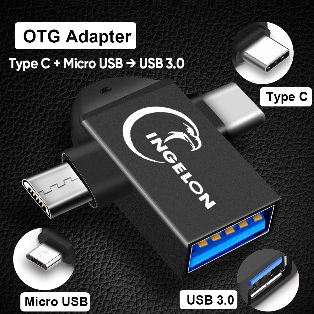 INGELON 2 in 1 OTG Converter USB 3.0 to Micro USB and Type C Adapter USB3.0 OTG Adapter Converter Data Mobile Phone Adapter