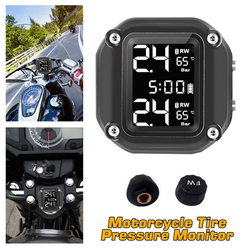Wireless Motorcycle TPMS Tire Pressure Monitoring System Motor Tyre LCD Display External Tire Pressure Sensors Alarm System