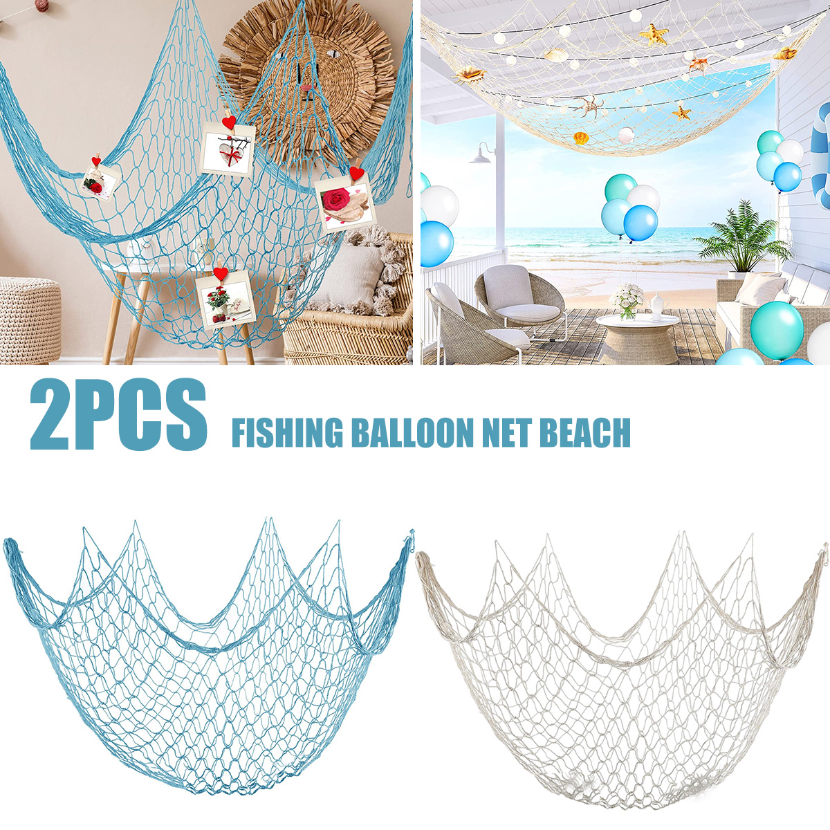Visnet Katoen Decoratief Visnet 2-delig Visnet Decoratie Beige Nautische Zee Thema Wandkleden Visnet Vis