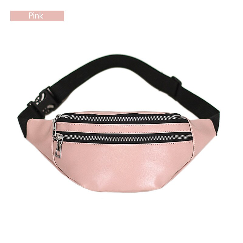 AIREEBAY Leather Waist bag For Women Fanny Pack Waterproof 3-Zipper Girls Bum Bag Travel Phone Pouch: 4278pink