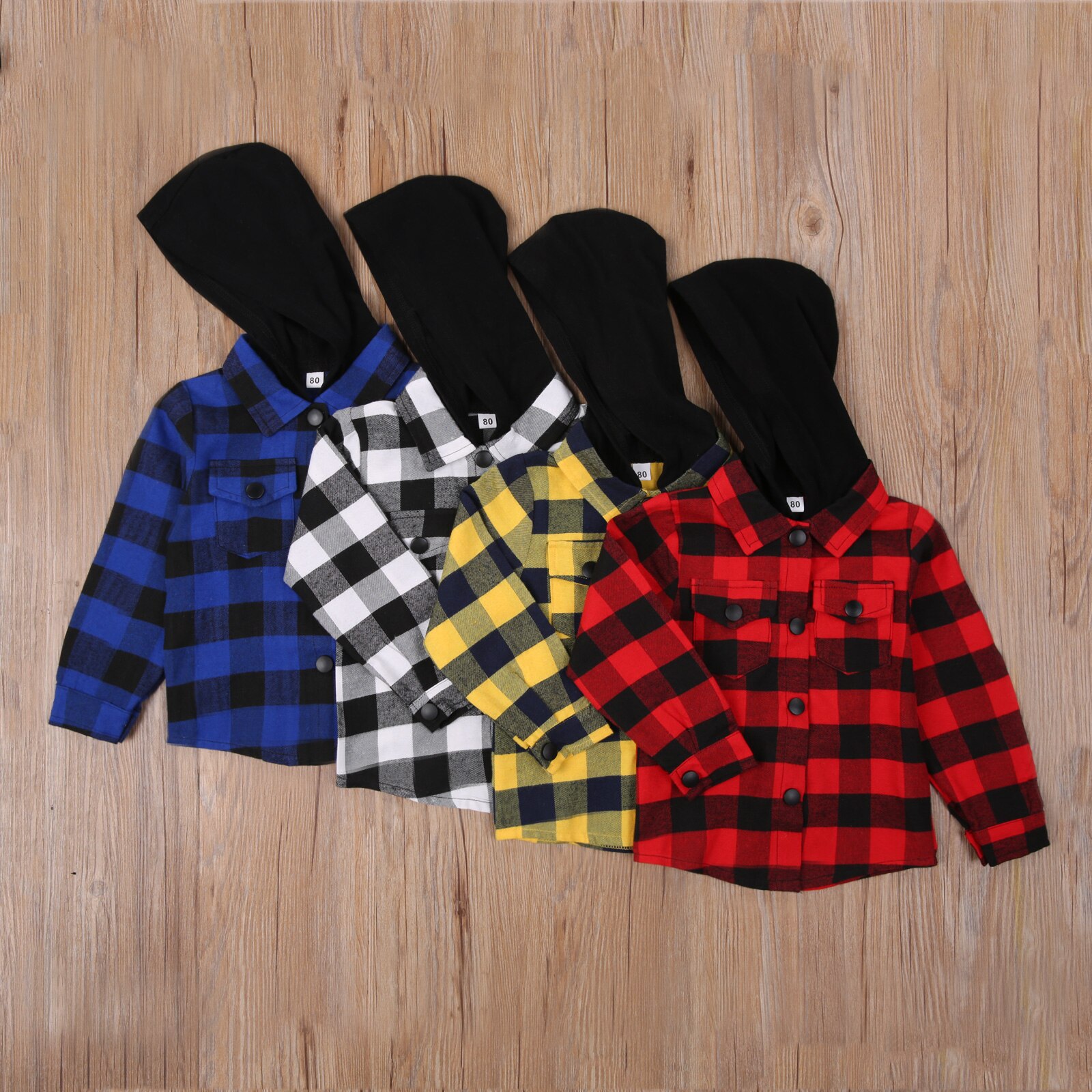 Automne enfants garçons veste hauts Plaid imprimer à manches longues simple boutonnage à capuche manteau 4 couleurs