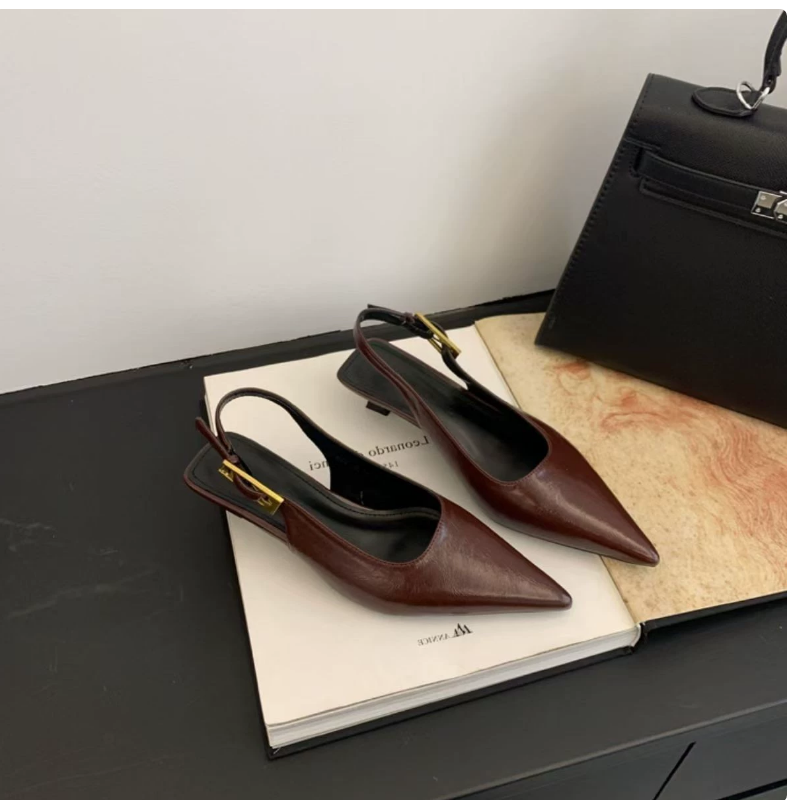 NOVEDAD DE VERANO 2025, sandalias para mujer a la con punta estrecha, zapatos elegantes sin cordones para mujer, zapatos de tacón medio fino, zapatos de tacón: Rojo / 35