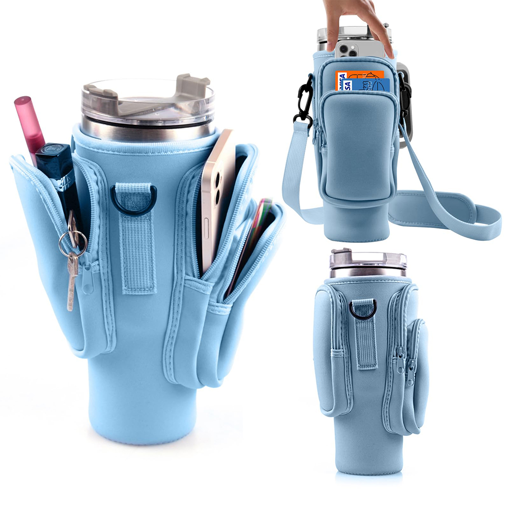 30oz 40oz Neopreen Waterfles Cover voor Stanley Quencher Cup Geïsoleerde antislip Anti-val Beschermhoes met riemzak