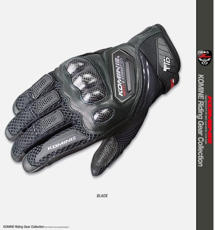 KOMINE Gloves GK167 Carbon Fiber Motorcycle Gloves Leather Breathable 3D Knight Riding Gloves Dry 4 Colors Moto Gloves KOMINE G: Black / XXL
