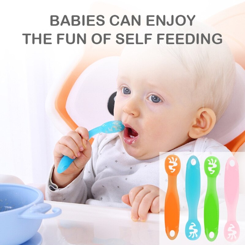 2 Stuks Mooie Baby Leren Lepels Set Infant Toddler Antislip Voeden Training Keukengerei Servies Siliconen Bijtring