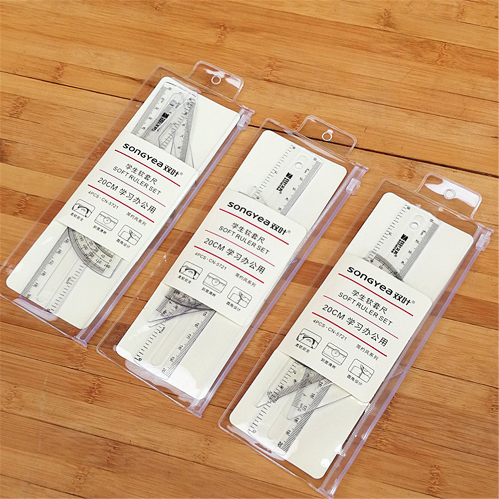 4 pcs Straight Ruler Protractor Students Math Geometry Soft Bendable Plastic Triangle Ruler Set Office School Supplies