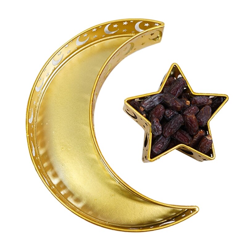 Eid Mubarak Moon Star Dienblad Servies Dessert Voedsel Opslag Container Ramadan Moslim Islamitische Party Supply: Golden 1