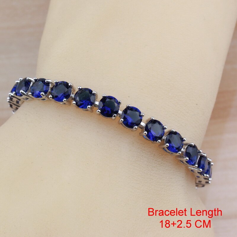 Zilveren kleur met natuurlijke stenen cz ronde blauwe sieraden sets voor dames kostuumaccessoires en gratis sieradendoosje