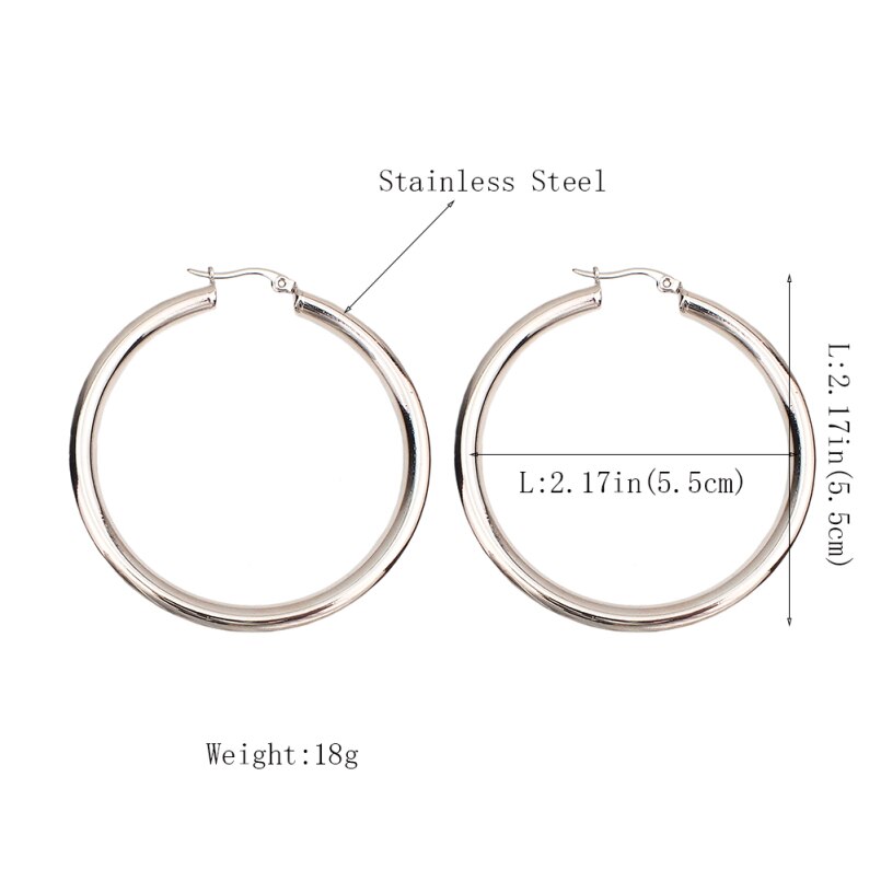 Punk 55mm Diameter Wide Hoop Earrings For Women Stainless Steel Tube Statement Earrings Jewelry UKMOC