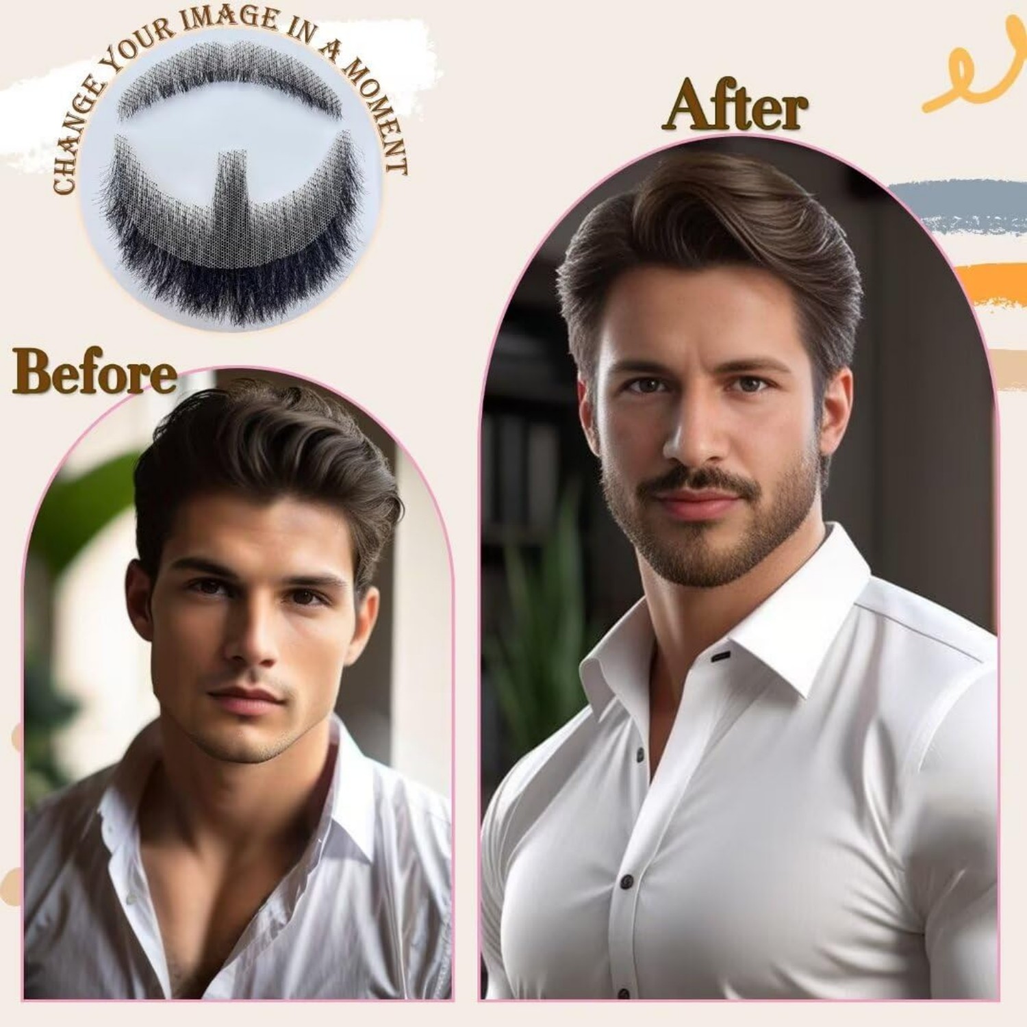 Fantasia de cavanhaque falso, cabelo facial, barba realista, bigode com fita adesiva, cabelo humano, renda, barba para halloween, festa de natal