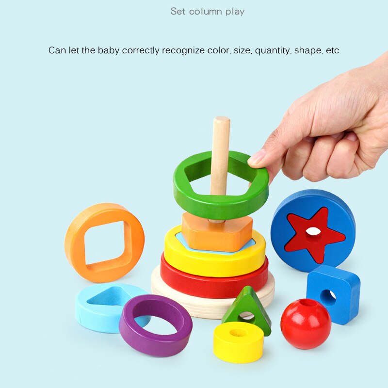 Prima Educazione dei bambini puzzle Di Blocchi di Giocattoli per Bambini Arcobaleno Piramide di Nidificazione Impilabile colore Cognizione Giocattolo