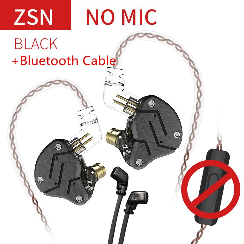 KZ ZSN 1DD + 1BA hybrydowy w słuchawkach dousznych wymienny przewodowy zestaw słuchawkowy HIFI czterordzeniowy napęd słuchawki do muzyki ZST ES4 ZSN PRO V80 ZS10: black no mic BT