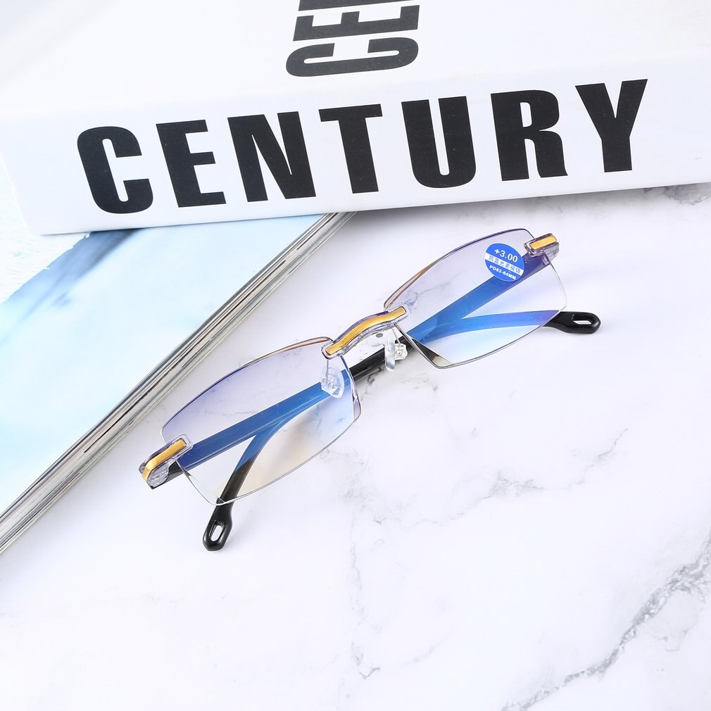 Rimless Diamond-cut Reading Glasses Anti-blue Light and Blue Film Integrated for Women Men +1---+4 Full Degree