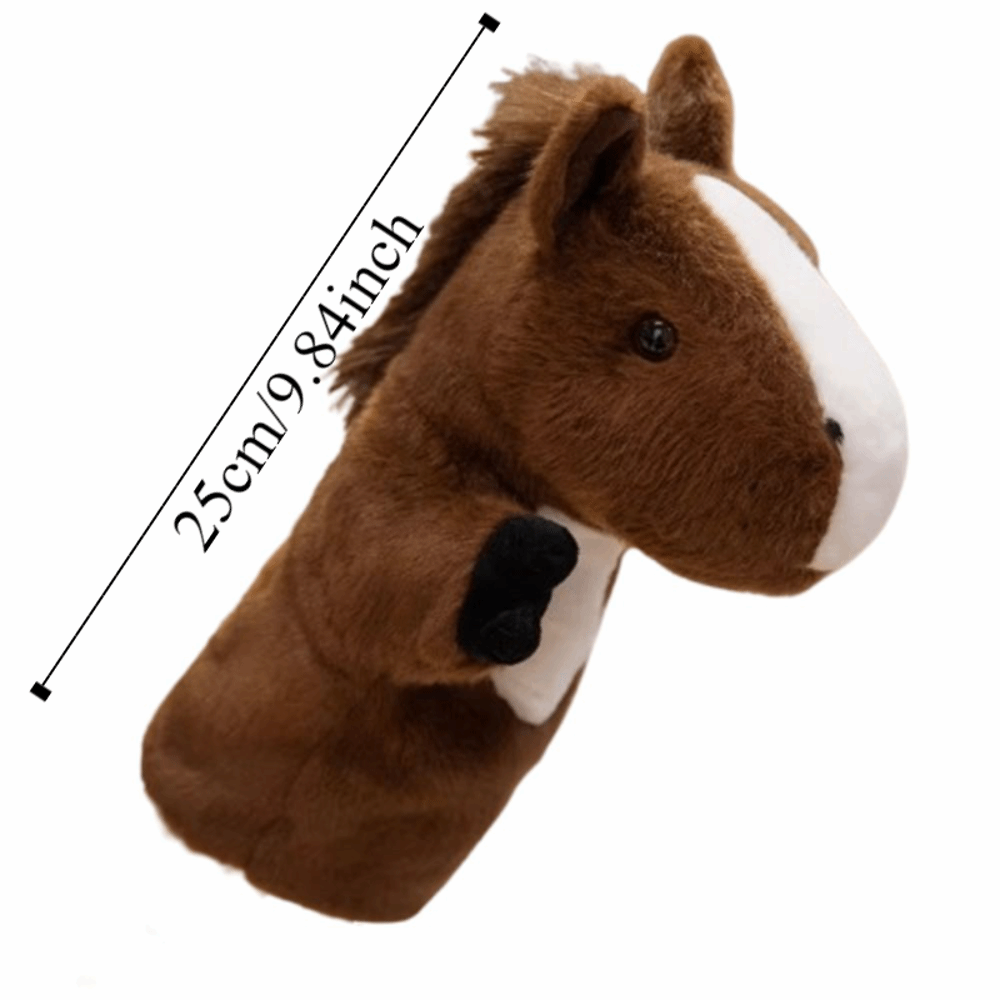 Fantoche de mão de cavalo para contar histórias, macio, com simulação de mão e dedo, 25cm para educação infantil. fantoche de pelúcia para a hora da história.