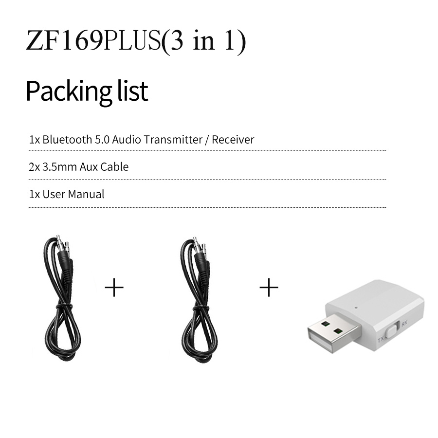 KN330 3 In 1 Usb Bluetooh 5.0 Audio Ontvanger Zender 3.5 Aux Jack Rca Stereo Draadloze Bluetooth Adapter Voor Tv pc Auto Muziek: ZF169PLUS White V5.0