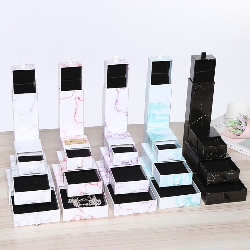 Jewlery Organizer Packaging Box Holder Black Pink White Blue Purple Engagement Ring Earring Bracelet Necklace Boxes