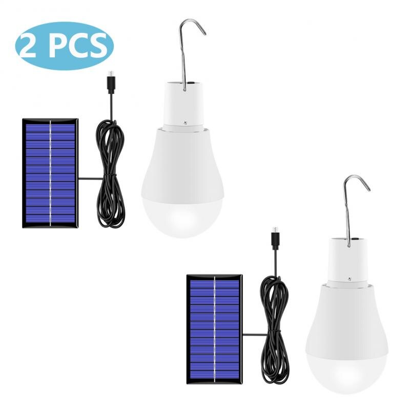 LED Solar Pendant Light Outdoor Solar Light Bulbs With Cable Garden Yard Solar Shed Lights Camping Tent Lamp Indoor Solar Lamps: 2 PCS
