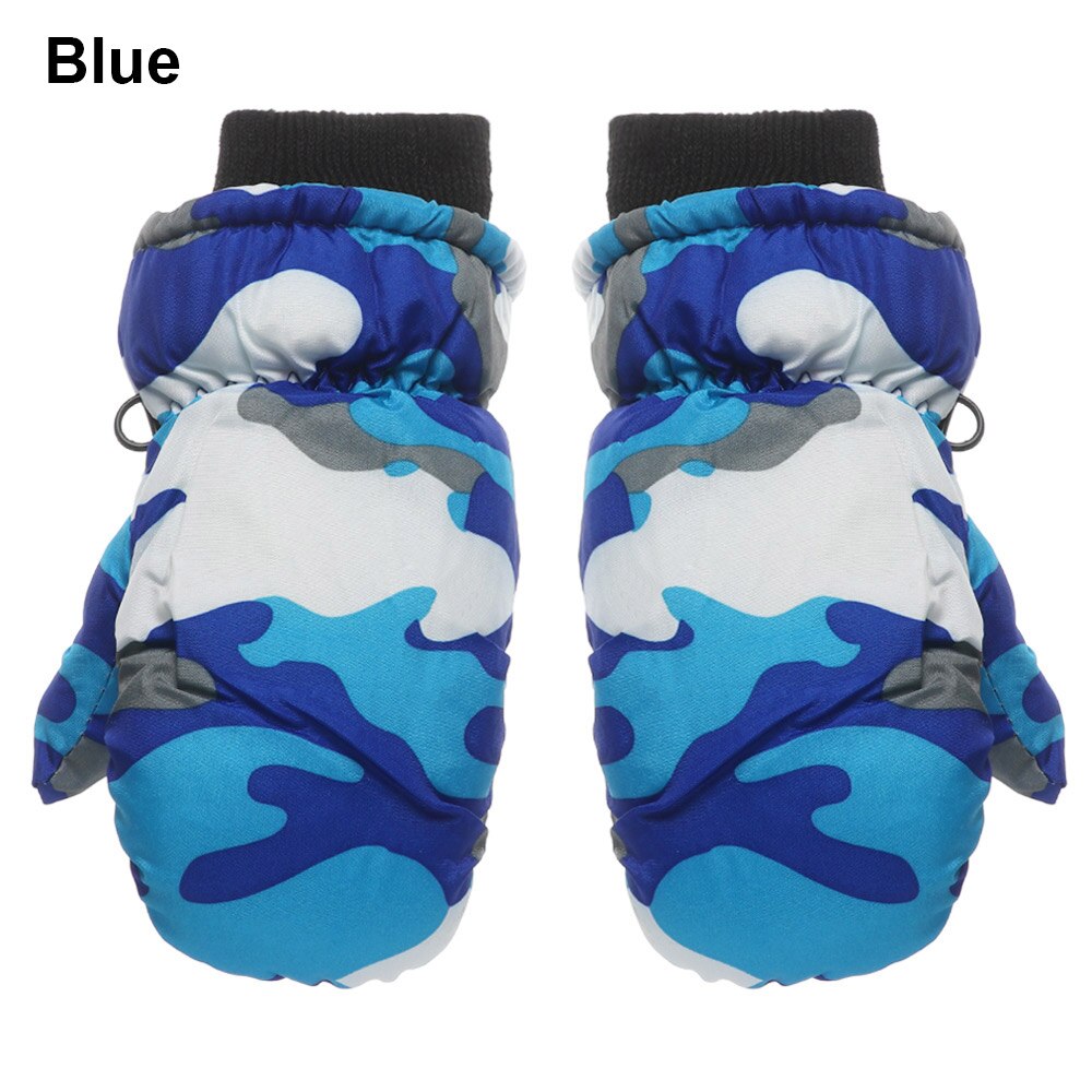 Children Kids Winter Warm Solid Color Gloves Boy Girls Ski Long-sleeved Mitten Windproof Waterproof Thicken Warm Gloves: 2-blue