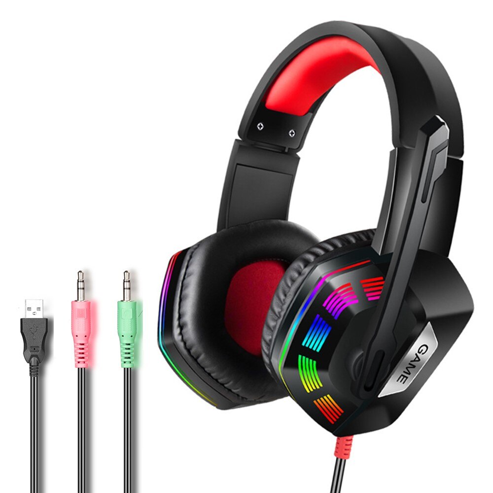 M1 Headphone Stereo 3.5mm Wired Computer Gaming Headset Soft Earmuff RGB LED Light Mic Ear Headphones for Laptop Desktop: Blue