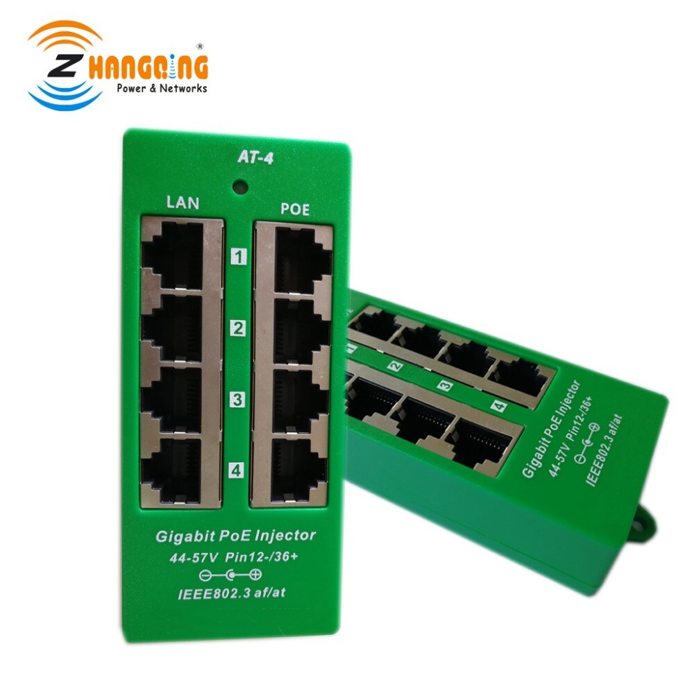 4 port Gigabit Active PoE Injector 802.3af, 802.3at Standard Auto negotiating injector PoE Patch Panel For IP Camera